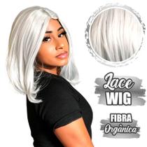 Lace Wig Peruca de Fibra Orgânica Branca Corte Long Bob 35cm - Rass Hair