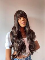 Lacewig, peruca, castanho, castanho claro, premium, ondulada, 80cm, franja