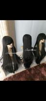 Lacewig, peruca, preta, lisa, 100cm, 1 metro, franja, premium Lacewig, peruca, preta, lisa, 100cm, 1 metro, franja, premium