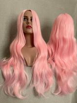Lacewig, peruca, rosa, branca platinada, rosa claro, ondulada premium, lisa, 80cm