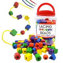 Lacing Beads LMC Products Wooden 125 peças para crianças de 3 anos Lacing Beads LMC Products Wooden 125 peças para crianças de 3 anos