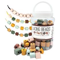Lacing Beads LMC Products Wooden 125 peças para crianças de 3 anos Lacing Beads LMC Products Wooden 125 peças para crianças de 3 anos
