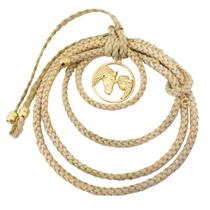 Laço Adorno de Couro Trançado P/ Retrovisor Cowgirl Cavalo Country Banhado Ouro Bege