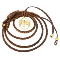 Laço Adorno de Couro Trançado P/ Retrovisor Cowgirl Cavalo Country Banhado Ouro Marrom
