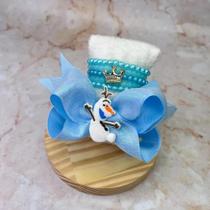 Laço Bico De Pato + Pulseiras Infantil Frozen Azul Olaf