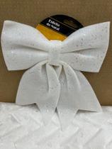 Laço Branco Grande Com Glitter De Enfeite De Árvore Grande Para Decoração De Natal(25cmX30cm)