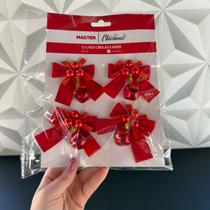 Laço com bola e guizo enfeite pendente para árvore de Natal vermelho de tecido kit jogo laços laços bolinha bolinhas