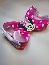 Laço de Cabelo no Bico de Pato Fita de Poa com Aplique Minnie