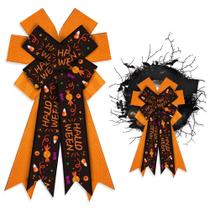 Laço de coroa de Halloween ALIBBON grande serapilheira preta laranja