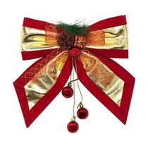 Laço de Enfeite de Natal em Tecido Texturizado Vermelho e Dourado Decorativo e Elegante! Laço de Enfeite de Natal em Tecido Texturizado Vermelho e Dourado Decorativo e Elegante!