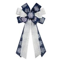 Laço de Natal Hying, grande algodão azul branco para coroa de flores