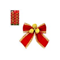Laço de Natal Vermelho e Dourado 5x6cm c/8 - Importado - Laleti