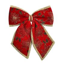 Laço de Natal Vermelho e Dourado em Textura Exclusiva Decore com Estilo!