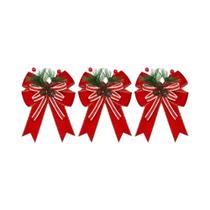 Laço De Natal Xadrez Com Pinhas E Agulhas, Fita Xadrez, 3 Peças Para Decoração Interna E Externa