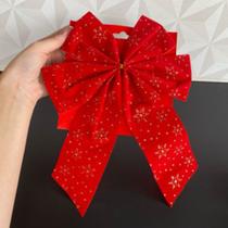 Laço de tecido grande de enfeite para árvore de natal ponteira vermelho com brilho 20cm