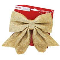 Laço Enfeite De Natal Grande Glitter Dourado 15cm Decoração Natalina