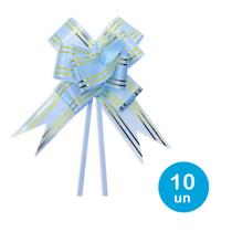 Laço fácil p/ presentes 20cm - Azul Claro c/ dourado 10un