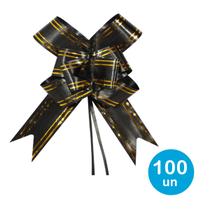 Laço fácil p/ presentes 34cm - preto c/ dourado 100un - Rio Tijucas