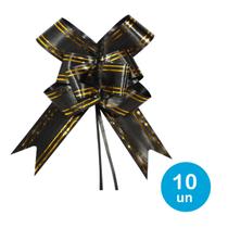 Laço fácil p/ presentes 34cm preto c/ dourado 10un