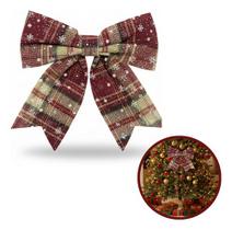 Laço Grande Xadrez Floco Neve Natal Enfeite Decoração 18cm Vermelho Xadrez