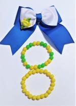 Laço Gravata Azul e Branco + 2 Pulseirinhas - Tema copa 2022 - Lene Laços Artes