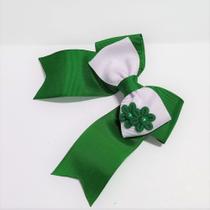 Laço Gravata Verde Branco - Tema copa 2022 - Lene Laços Artes