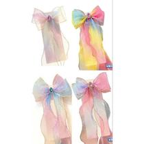 Laço Infantil de Princesa com Fita Longa de Organza e Cristal Luxo