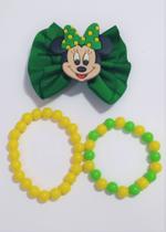 Laço Minnie + 2 Pulseiras - Tema Copa 2022 - Lene Laços Artes