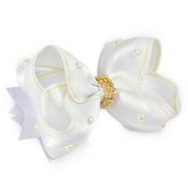 Laço para cabelo liso branco com pérolas