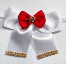 Laço Pet branco com vermelho