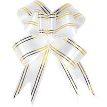 Laço Pronto Decorado 23MM X 42CM Branco Fio Dourado Pacote com 120