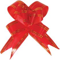 Laço Pronto Decorado 30MM X 48CM Vermelho com Fio Dourado Pacote com 120