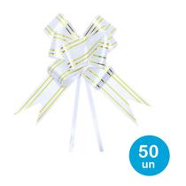 Laço pronto p/ presente 47cm - Branco c/ dourado 50un Laço pronto p/ presente 47cm - Branco c/ dourado 50un