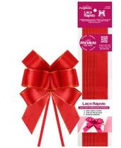 Laço Rápido de Cetim com Ourela Dourada 22mm - 5 Unidades - Cor Vermelho (LRD005 209)