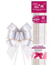 Laço Rápido de Cetim com Ourela Dourada 22mm - 5 Unidades - LRD005 - Cor 201 Branco