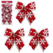 Laço Vermelho Natal Natalino Com Flocos De Neve Com 3 Peças 12x10cm