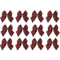 Laço vermelho xadrez com 12 peças para árvore de natal - enfeites arvore