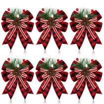 Laço xadrez de serapilheira de Natal, decoração de árvore de Natal, 6 unidades Laço xadrez de serapilheira de Natal, decoração de árvore de Natal, 6 unidades