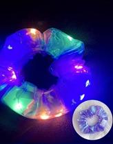Laço Xuxinha de Cabelo Frufru LED Scrunchie Brilho Festa Cor:Azul claro