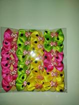 Laços borboletas médios com flor rosa strass 24 un.