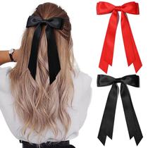 Laços de cabelo Aileam Silky Satin Black Red para mulheres e meninas