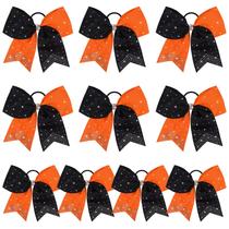 Laços de cabelo Cheer DEEKA Rhinestones, 10 peças de laranja/preto para adolescentes