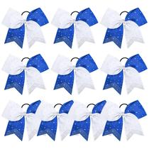 Laços de cabelo Cheer DEEKA, strass, 10 peças, azul royal e branco