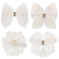 Laços de cabelo Chuangdi White Strass com clipes de jacaré x4