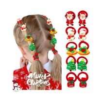 Laços De Cabelo De Natal Fofos Para Meninas, Pacote Com 10, Design De Papai Noel, Árvore E Boneco De