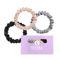 Laços de cabelo de seda OLESILK 100% Mulberry Silk Scrunchies, pacote com 3