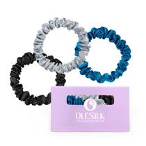 Laços de cabelo de seda OLESILK 100% Mulberry Skinny Scrunchies, pacote com 3