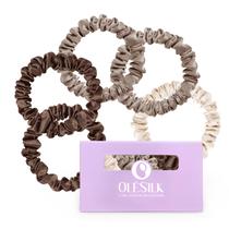 Laços de cabelo de seda OLESILK 100% Mulberry Skinny Scrunchies, pacote com 5