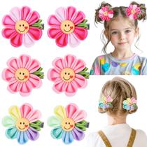 Laços de cabelo NCMAMA para meninas com clipes de flores Smile Face x6