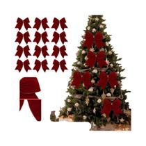 Laços De Natal Vermelho Vinho Para Árvore De Natal, 12 Peças, 15x15cm, Enfeites De Tecido